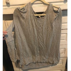 Gray Shoulder Cut-Out Shirt/Tunic